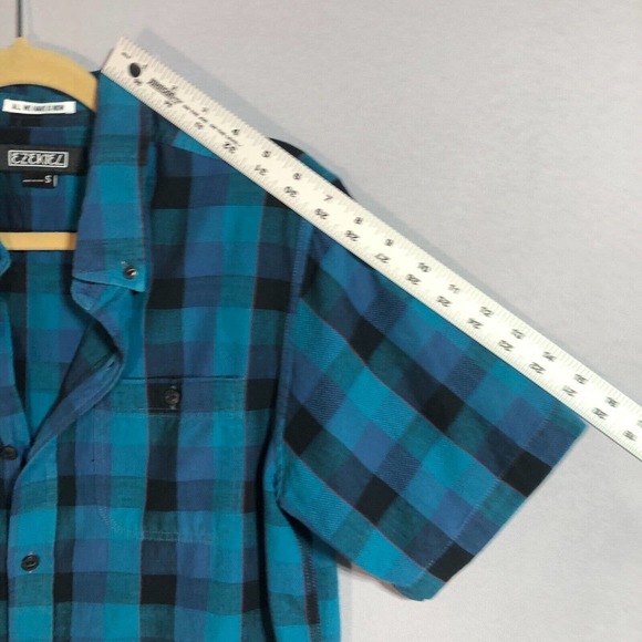 Ezekiel Shirt Mens Size Small Short Sleeve Plaid Button Down Blue Teal Black - Picture 9 of 11